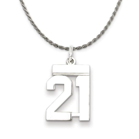 Sterling Silver Athletic Lg Polished Number 21 Necklace - 26 Inch